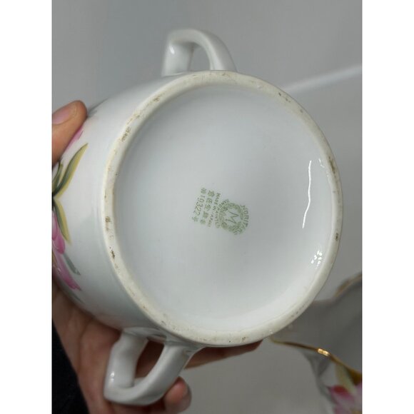 Vintage Noritake Azalea Sugar Bowl & Creamer Set Pink Floral Hand Painted Japan - Picture 5 of 9